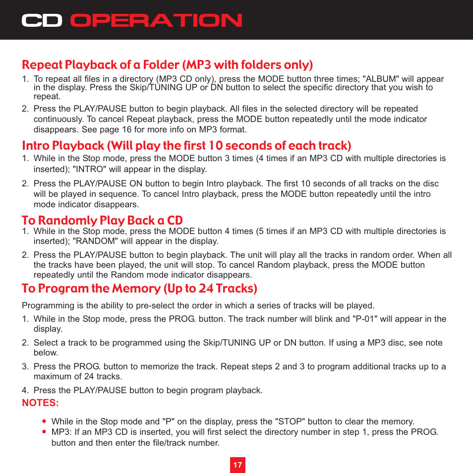 Cd operation | Sirius Satellite Radio XS097 User Manual | Page 23 / 36