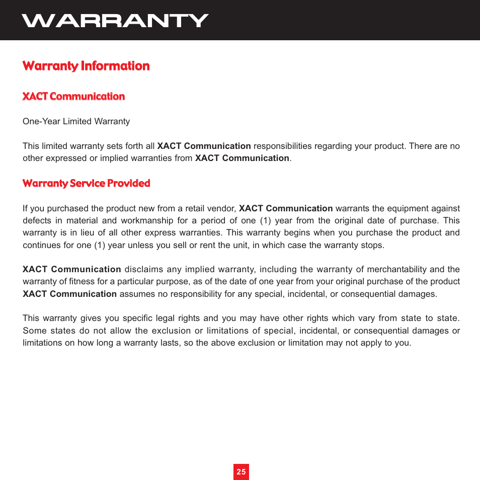 Warranty | Sirius Satellite Radio XS097 User Manual | Page 31 / 36