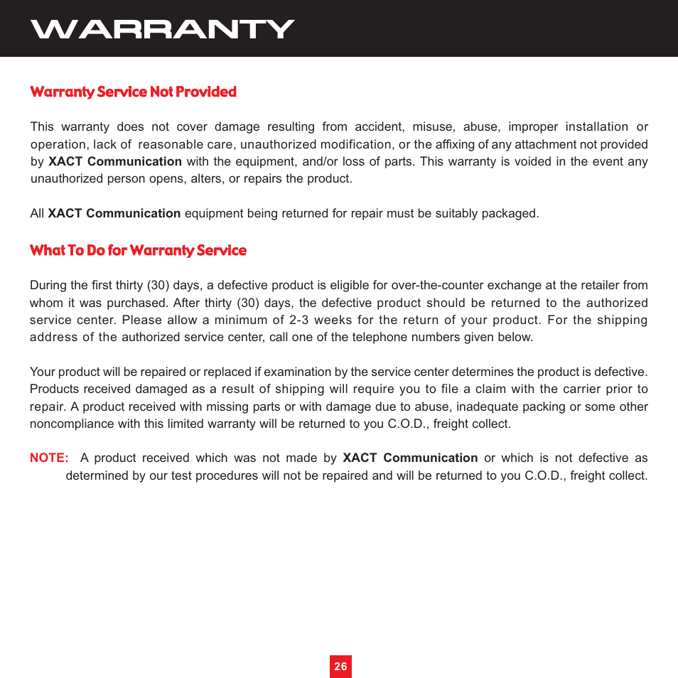 Warranty | Sirius Satellite Radio XS097 User Manual | Page 32 / 36