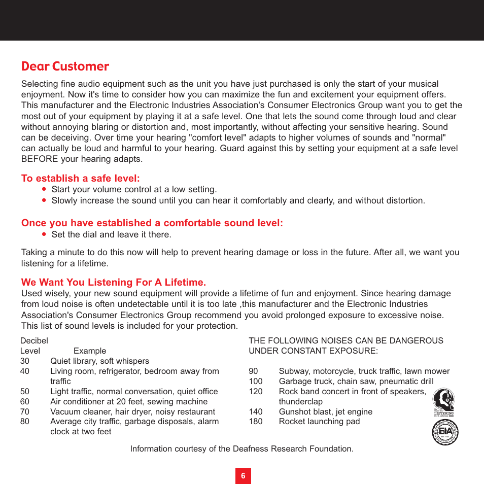 Dear customer, We want you listening for a lifetime | Sirius Satellite Radio XS097 User Manual | Page 6 / 36