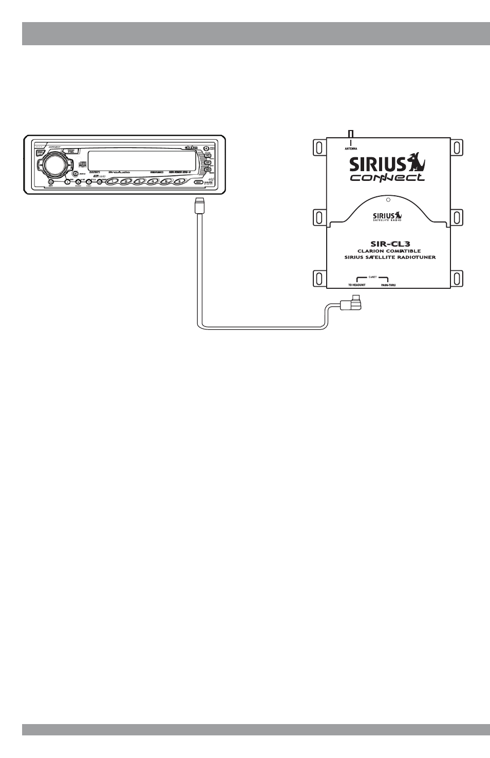 System connection examples, System 1: clarion headunit and sir-cl3, Clarion sirius-ready headunit | Sirius Satellite Radio CONNECT SIR-CL3 User Manual | Page 10 / 14