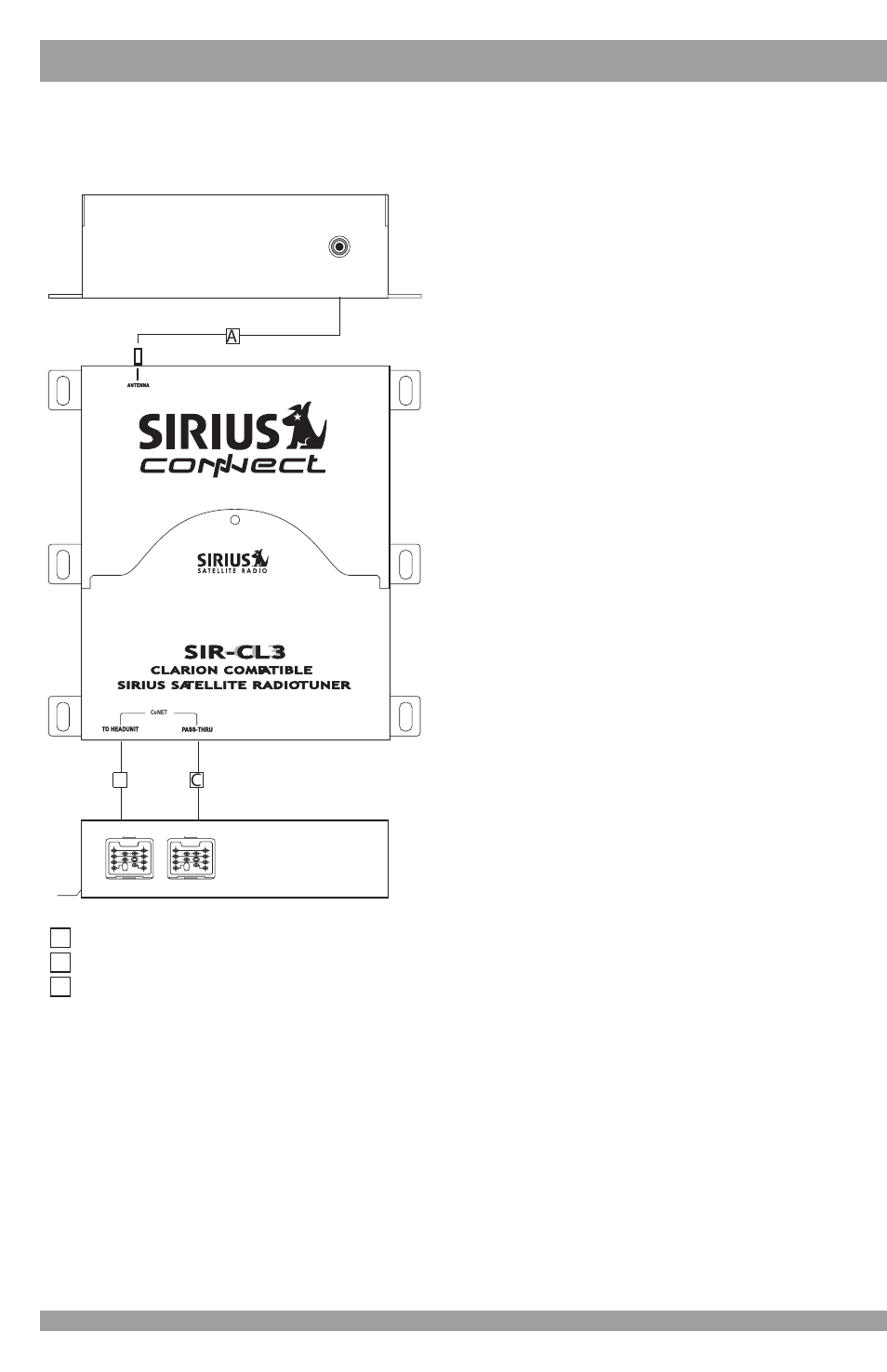 Wiring and cable connections | Sirius Satellite Radio CONNECT SIR-CL3 User Manual | Page 8 / 14