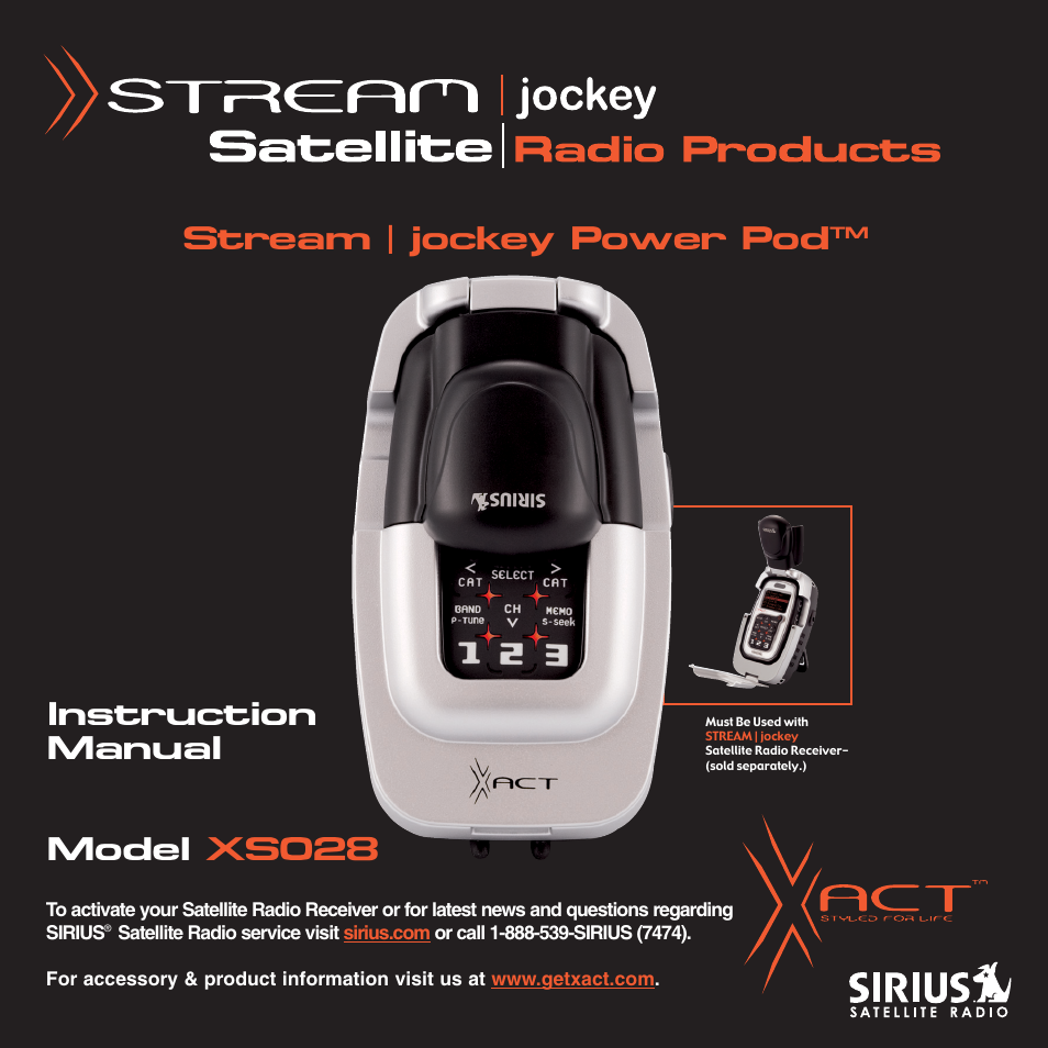 Sirius Satellite Radio STREAM | JOCKEY POWER POD XS028 User Manual | 20 pages