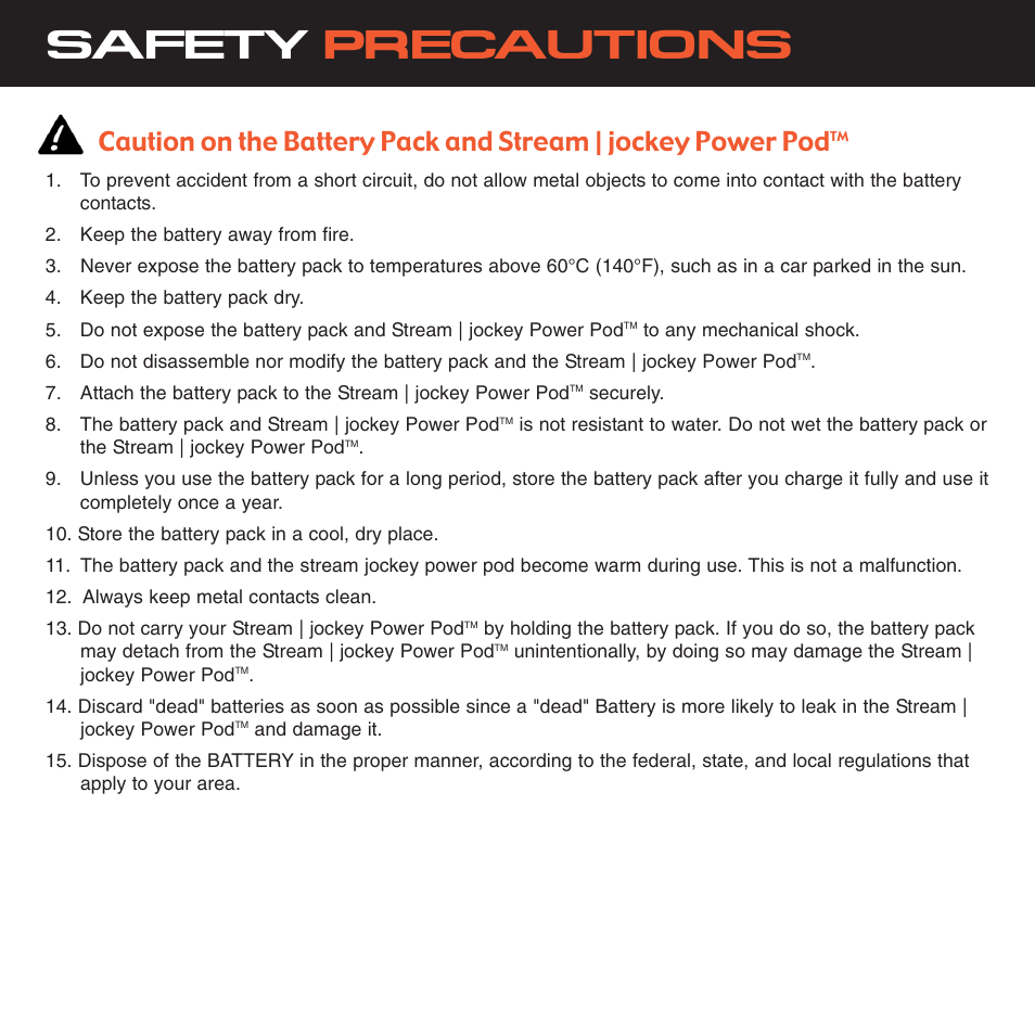 Safety precautions | Sirius Satellite Radio STREAM | JOCKEY POWER POD XS028 User Manual | Page 5 / 20