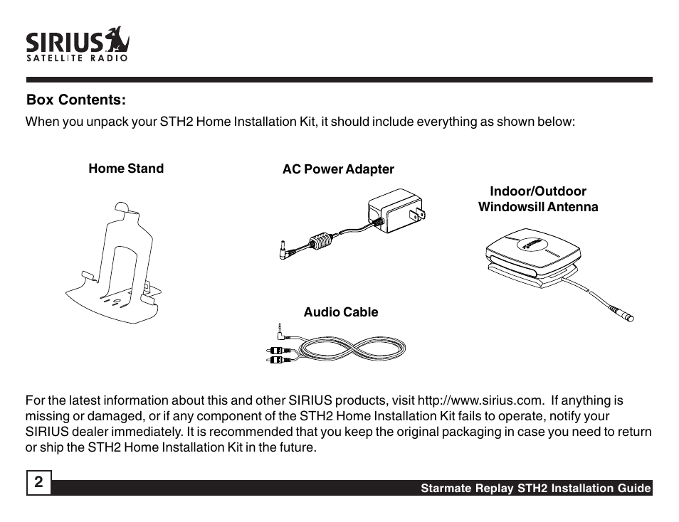 Sirius Satellite Radio STH2 User Manual | Page 2 / 8