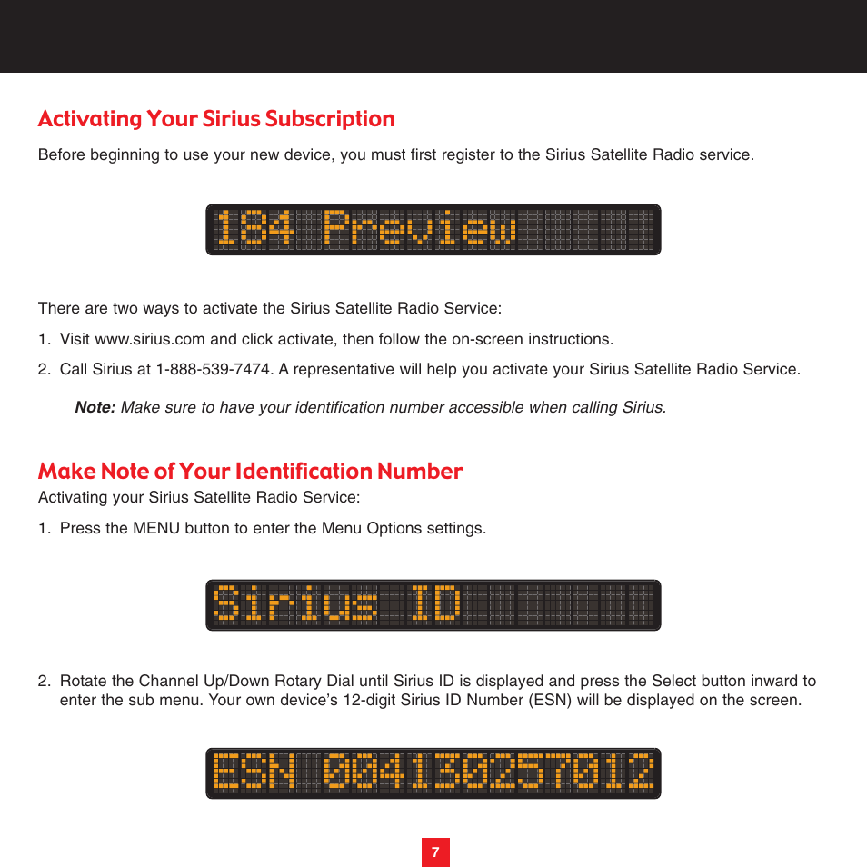 Activating your sirius subscription | Sirius Satellite Radio XTR3CK User Manual | Page 11 / 36