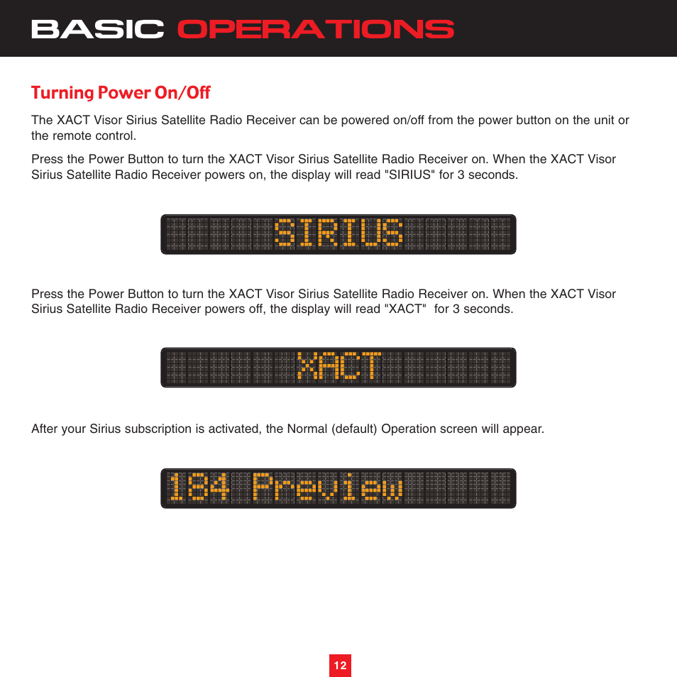 Basic operations | Sirius Satellite Radio XTR3CK User Manual | Page 16 / 36