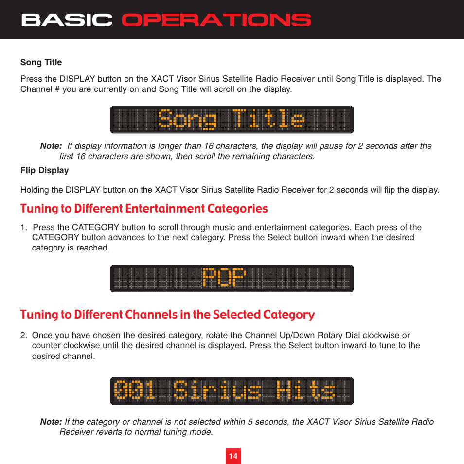 Basic operations, Tuning to different entertainment categories | Sirius Satellite Radio XTR3CK User Manual | Page 18 / 36