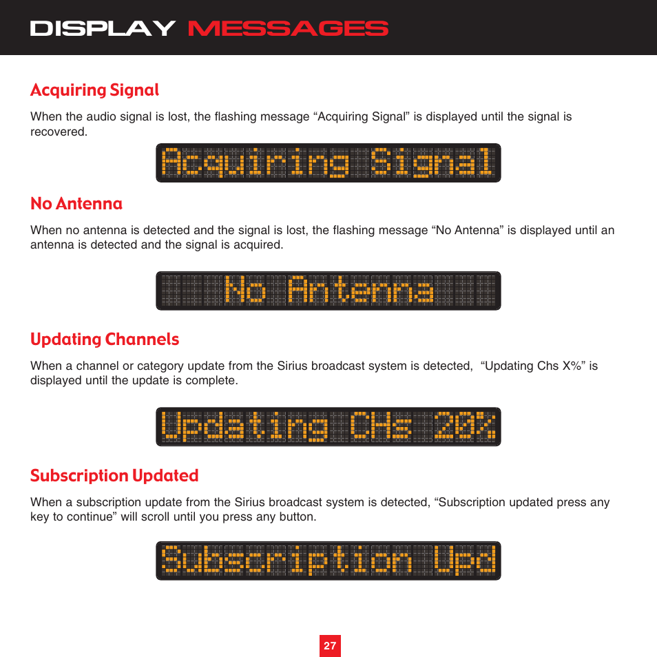 Display messages | Sirius Satellite Radio XTR3CK User Manual | Page 31 / 36