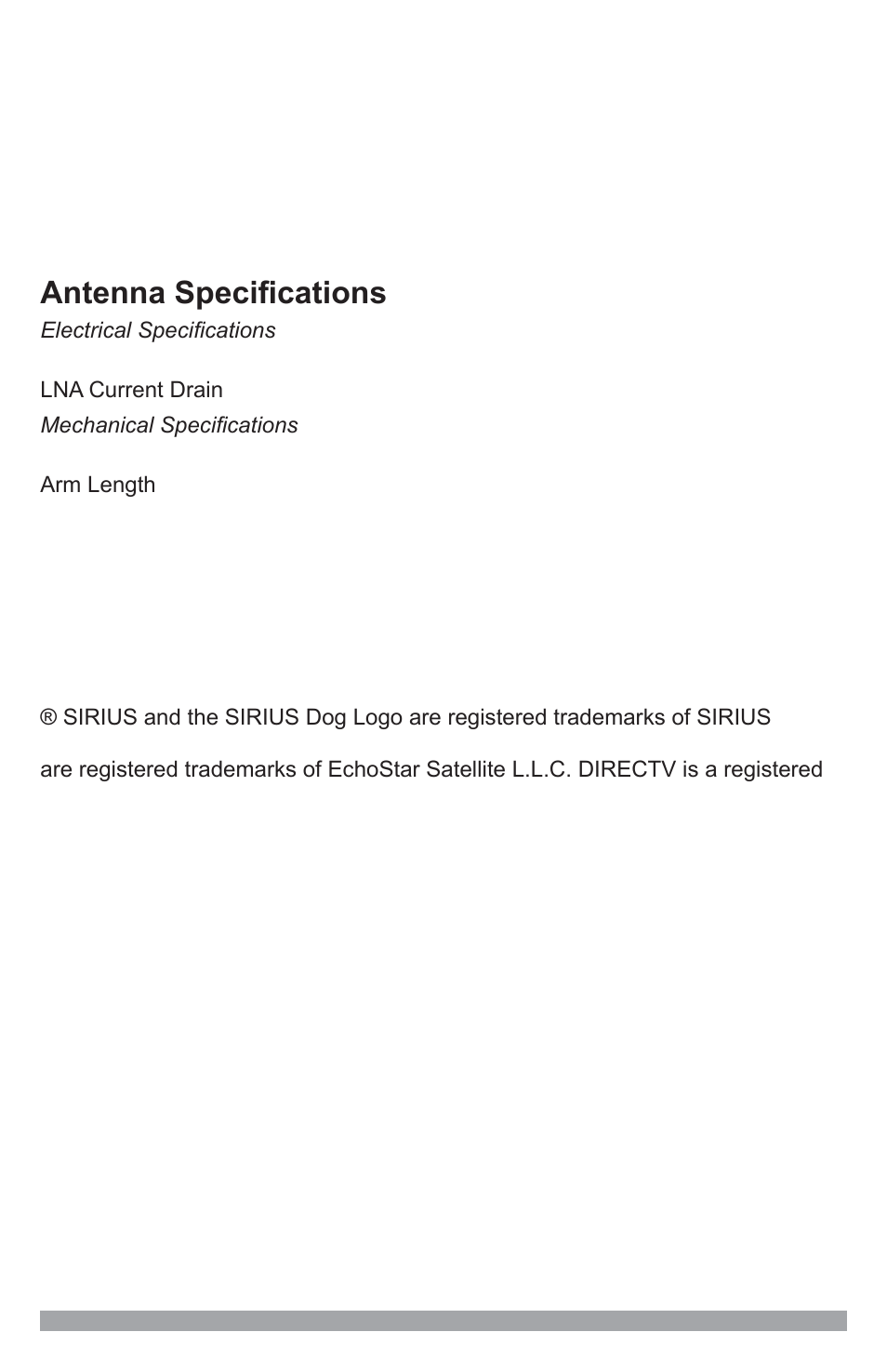 Troubleshooting, Antenna specifications, Copyrights & trademarks | Sirius Satellite Radio SSDK1 User Manual | Page 36 / 44
