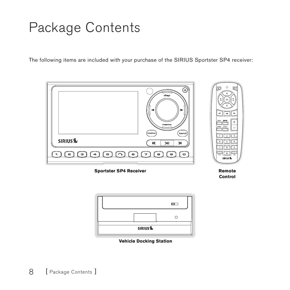 Package contents | Sirius Satellite Radio 4 User Manual | Page 10 / 64