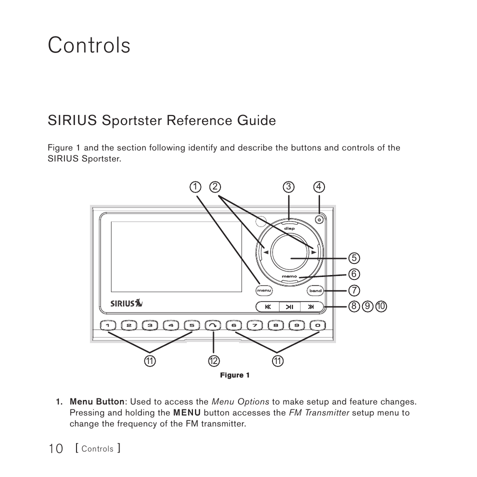 Controls, Sirius sportster reference guide | Sirius Satellite Radio 4 User Manual | Page 12 / 64