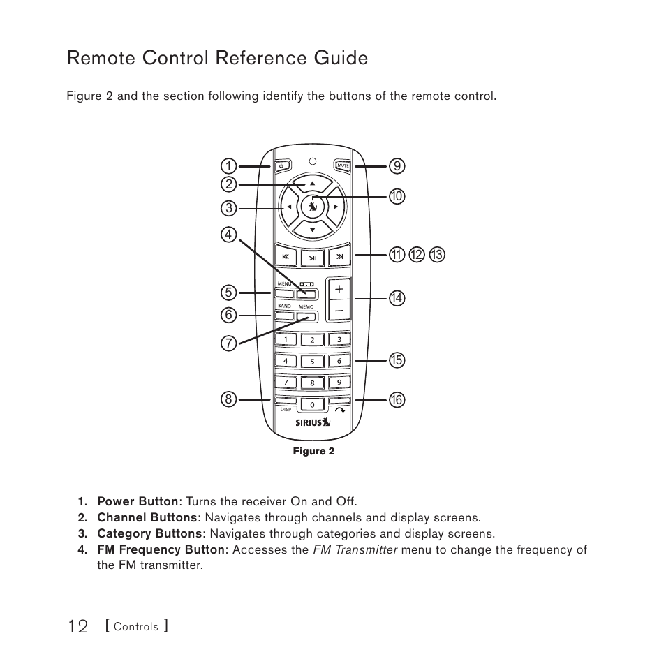 Remote control reference guide | Sirius Satellite Radio 4 User Manual | Page 14 / 64