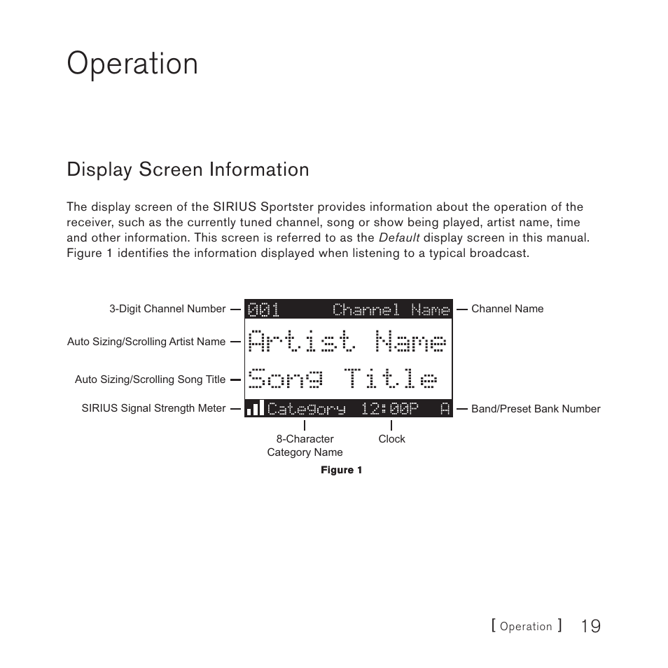 Operation, Display screen information | Sirius Satellite Radio 4 User Manual | Page 21 / 64