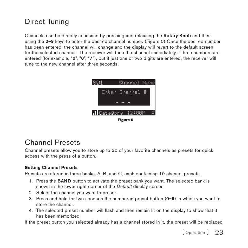 Direct tuning, Channel presets | Sirius Satellite Radio 4 User Manual | Page 25 / 64