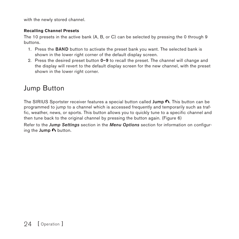 Jump button | Sirius Satellite Radio 4 User Manual | Page 26 / 64