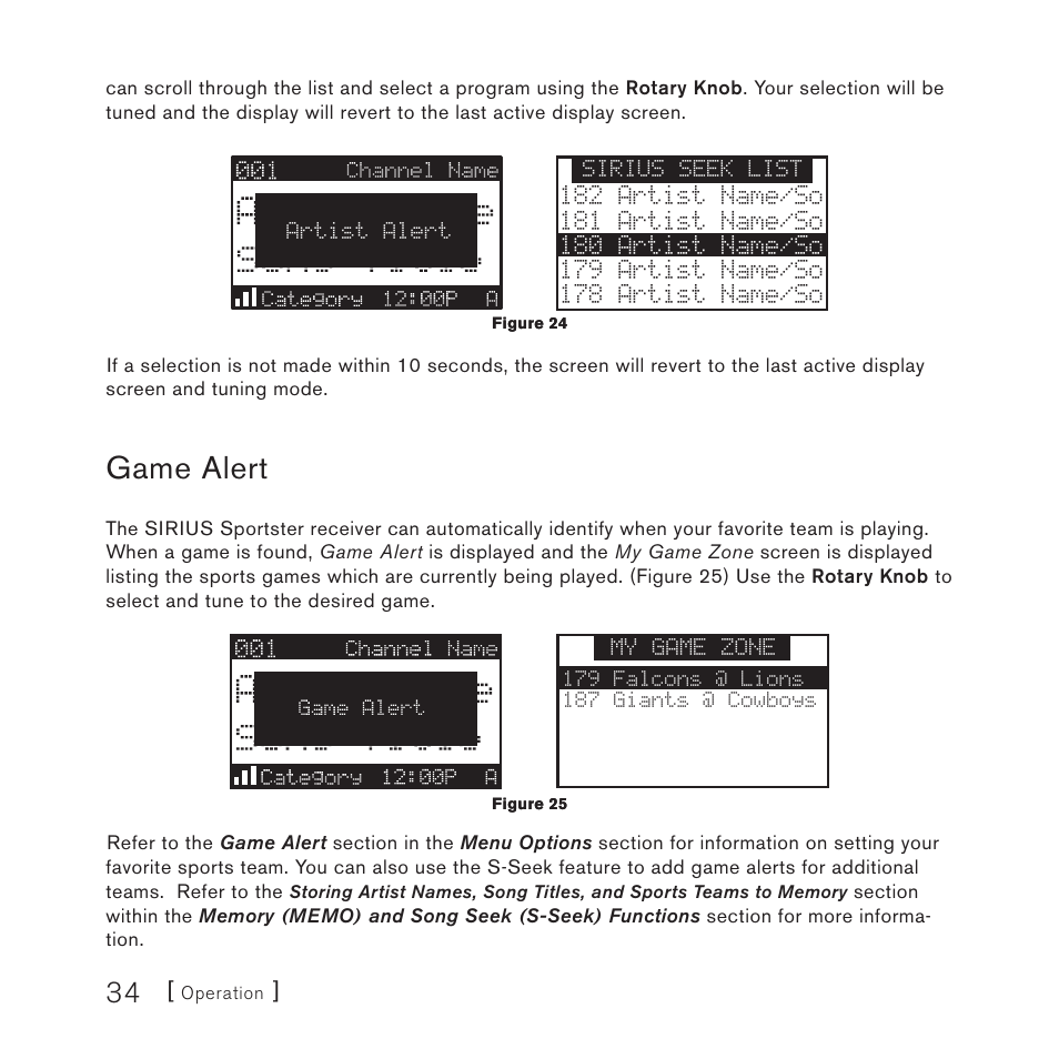 Game alert | Sirius Satellite Radio 4 User Manual | Page 36 / 64