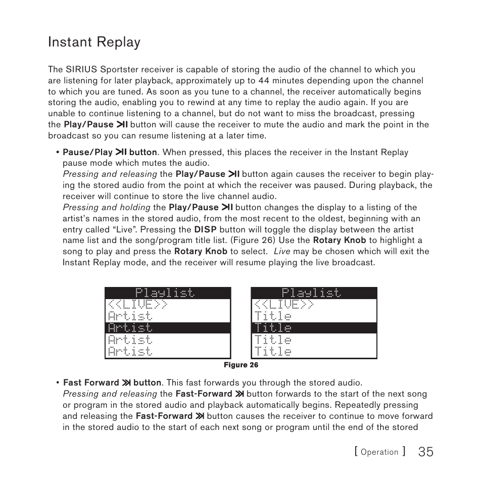 Instant replay | Sirius Satellite Radio 4 User Manual | Page 37 / 64
