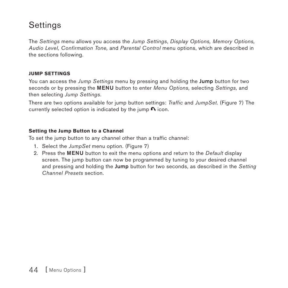 Settings | Sirius Satellite Radio 4 User Manual | Page 46 / 64