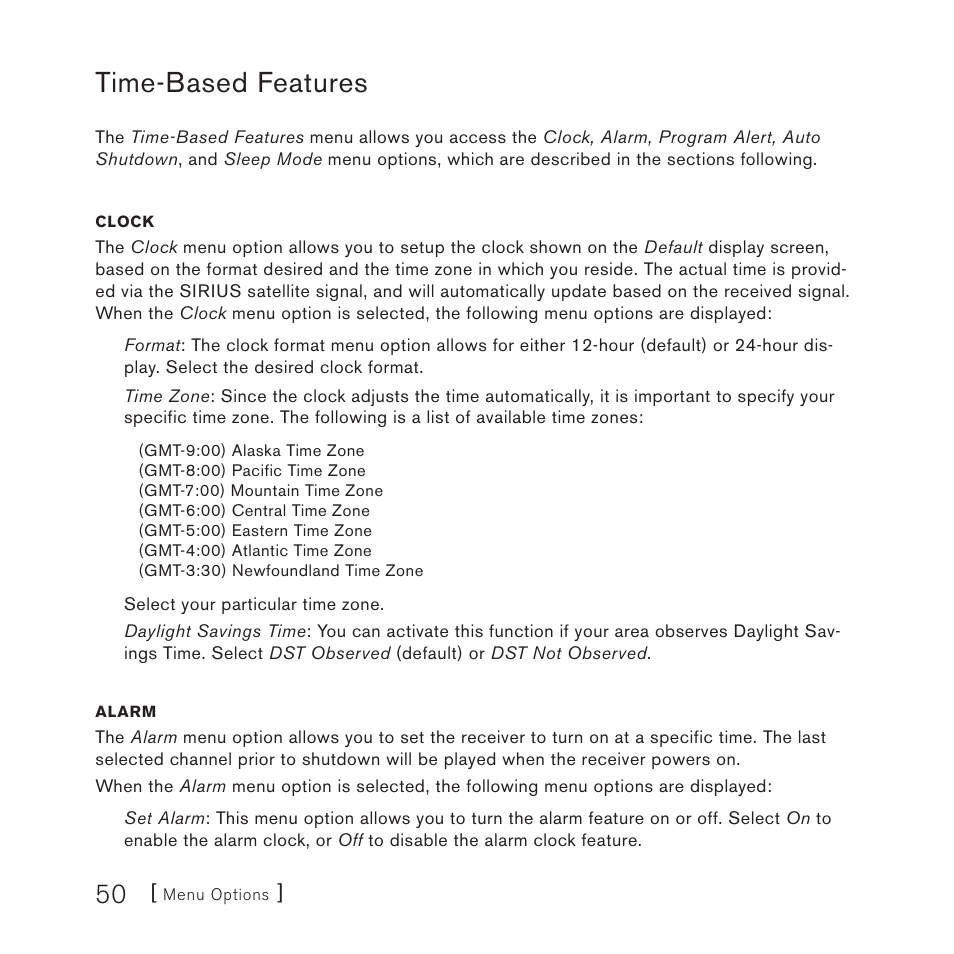 Time-based features | Sirius Satellite Radio 4 User Manual | Page 52 / 64