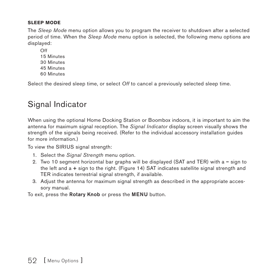 Signal indicator | Sirius Satellite Radio 4 User Manual | Page 54 / 64