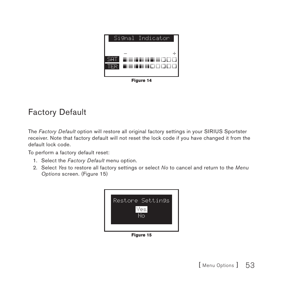 Factory default | Sirius Satellite Radio 4 User Manual | Page 55 / 64