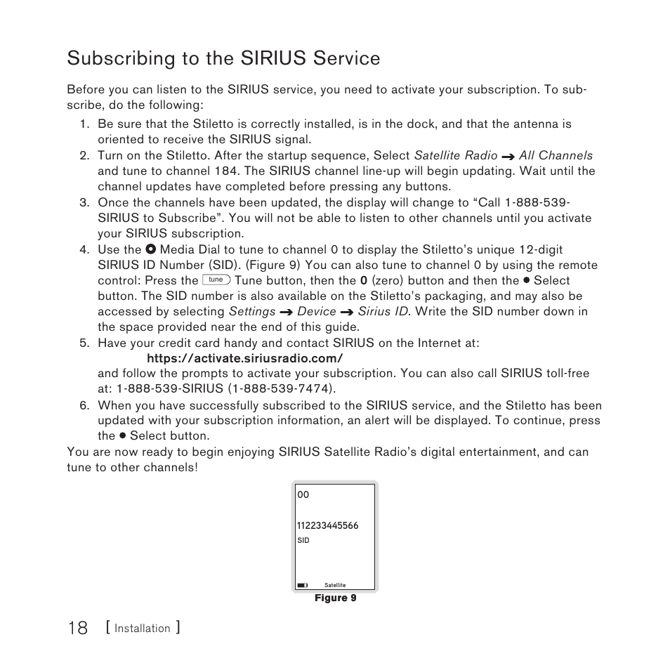 Subscribing to the sirius service | Sirius Satellite Radio E x e c u t i v e S o u n d S y s t e m User Manual | Page 20 / 32