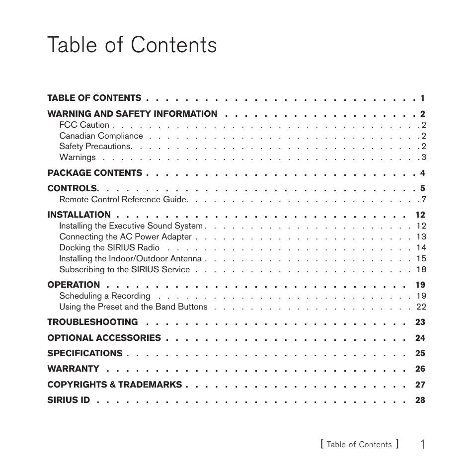 Sirius Satellite Radio E x e c u t i v e S o u n d S y s t e m User Manual | Page 3 / 32