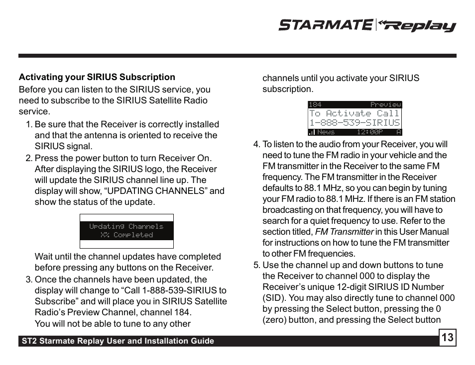 Sirius Satellite Radio STAREMATE REPLAY ST2 User Manual | Page 13 / 60