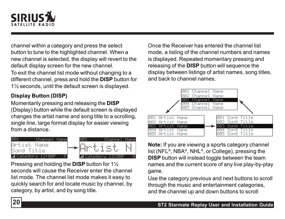 Artist n | Sirius Satellite Radio STAREMATE REPLAY ST2 User Manual | Page 20 / 60