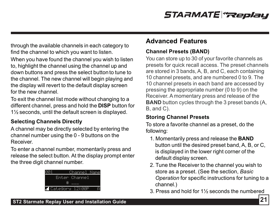 Artist n, 21 advanced features | Sirius Satellite Radio STAREMATE REPLAY ST2 User Manual | Page 21 / 60