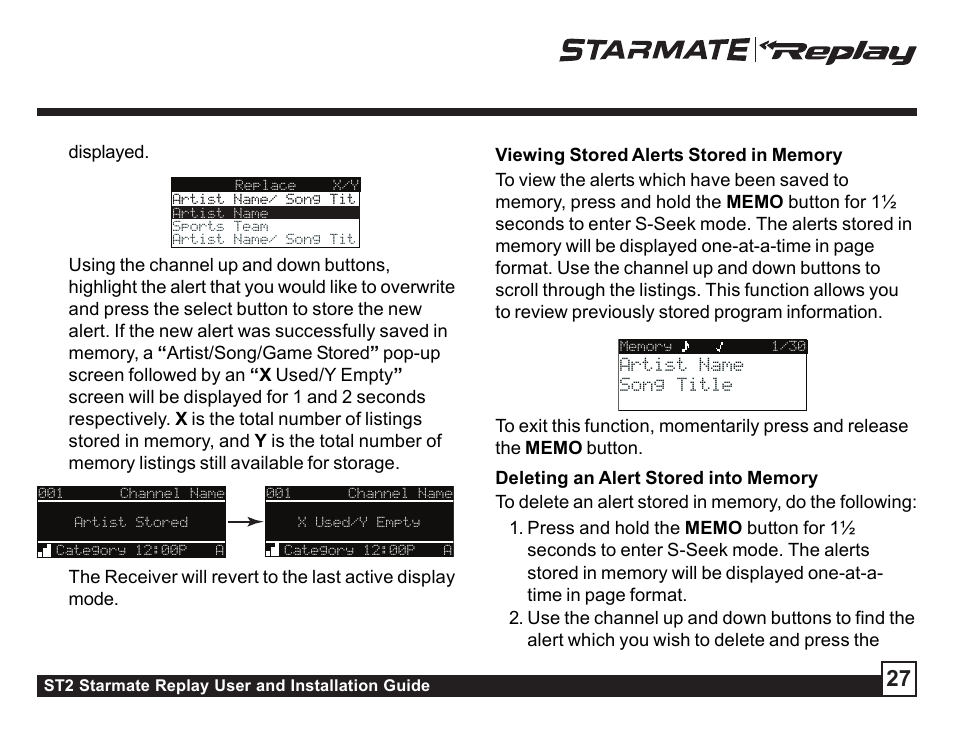 Displayed | Sirius Satellite Radio STAREMATE REPLAY ST2 User Manual | Page 27 / 60