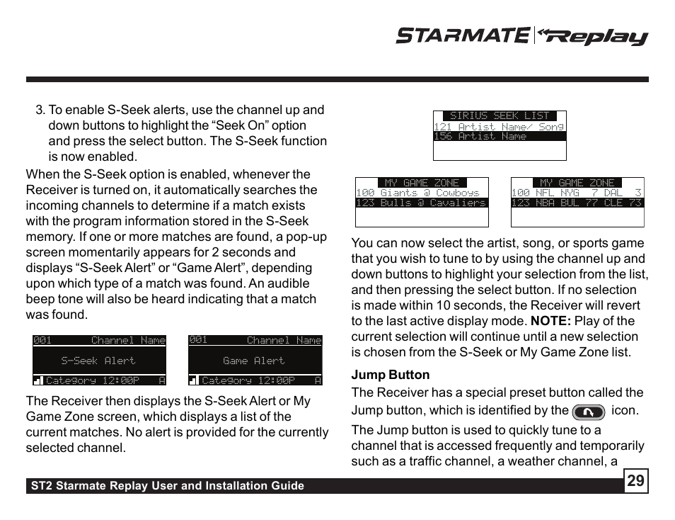Sirius Satellite Radio STAREMATE REPLAY ST2 User Manual | Page 29 / 60