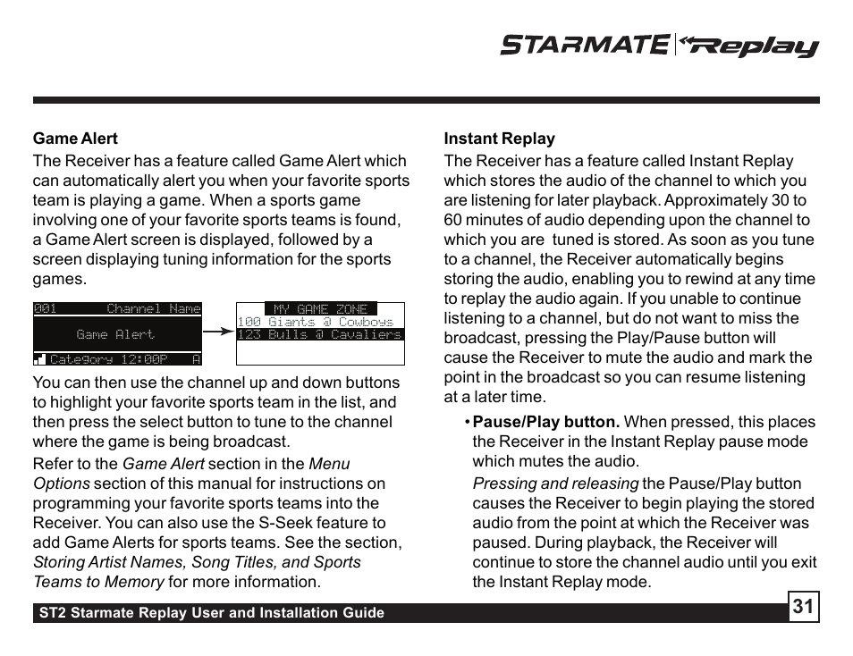 Sirius Satellite Radio STAREMATE REPLAY ST2 User Manual | Page 31 / 60