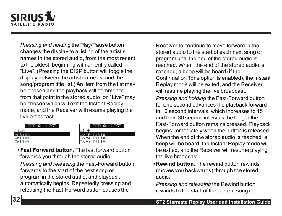 Sirius Satellite Radio STAREMATE REPLAY ST2 User Manual | Page 32 / 60