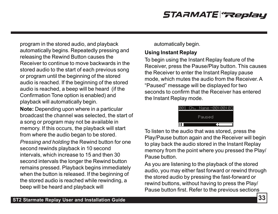 Sirius Satellite Radio STAREMATE REPLAY ST2 User Manual | Page 33 / 60