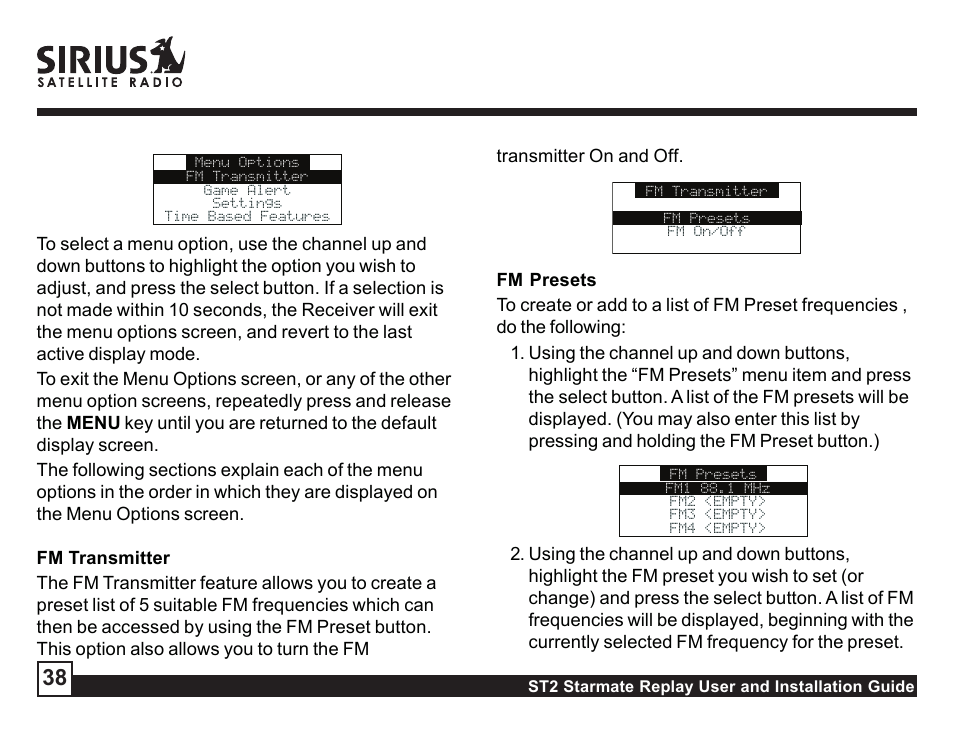 Sirius Satellite Radio STAREMATE REPLAY ST2 User Manual | Page 38 / 60