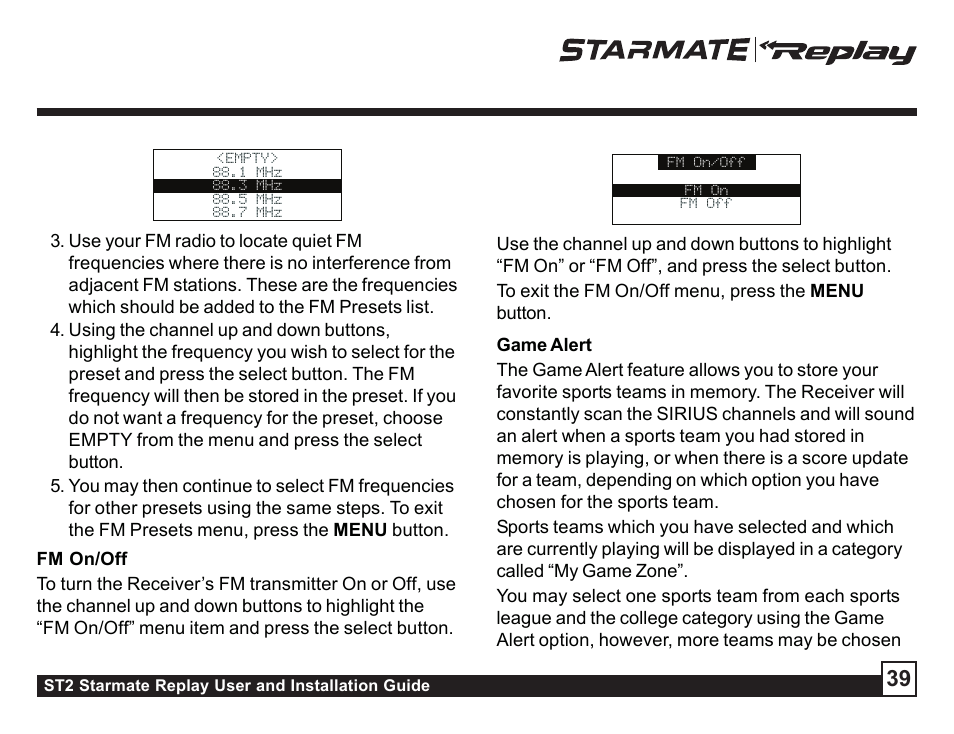 Sirius Satellite Radio STAREMATE REPLAY ST2 User Manual | Page 39 / 60