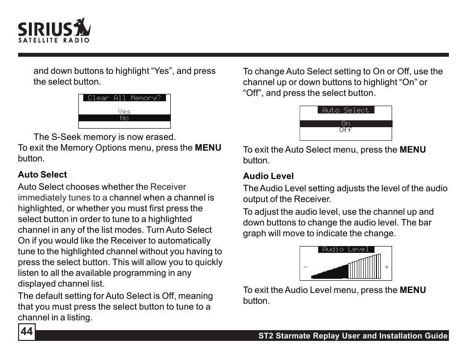 Sirius Satellite Radio STAREMATE REPLAY ST2 User Manual | Page 44 / 60