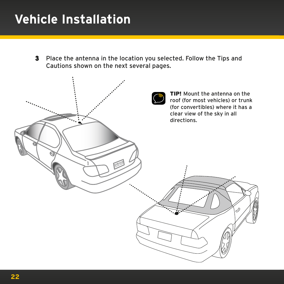 Vehicle installation | Sirius Satellite Radio PowerConnect XMP3IVKUG0210 User Manual | Page 22 / 68