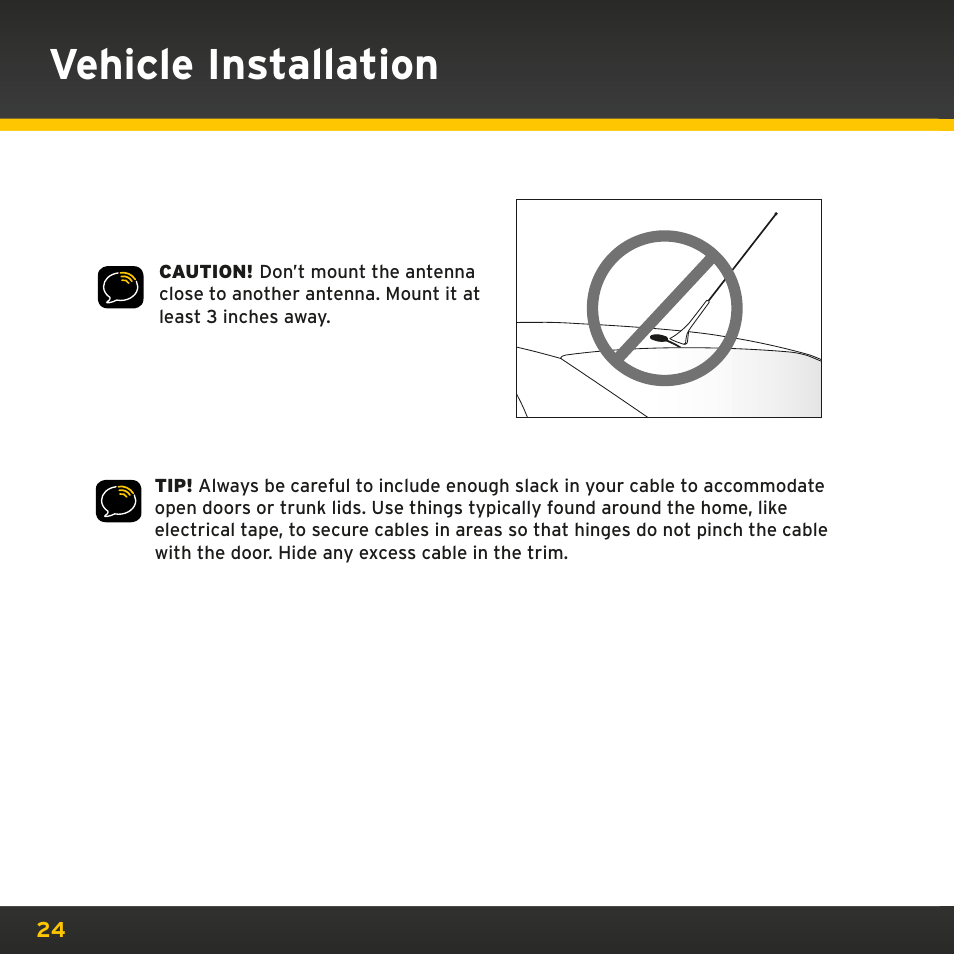 Vehicle installation | Sirius Satellite Radio PowerConnect XMP3IVKUG0210 User Manual | Page 24 / 68