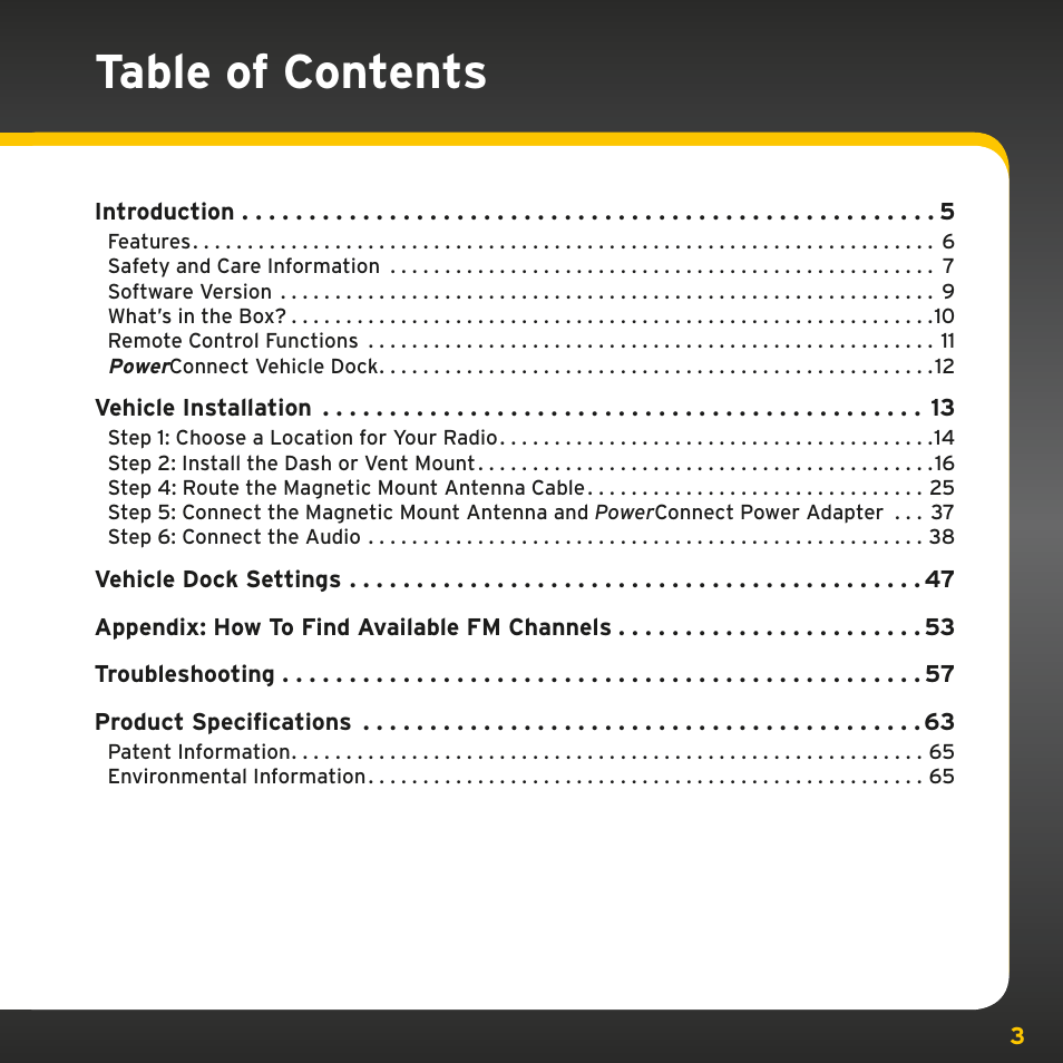 Sirius Satellite Radio PowerConnect XMP3IVKUG0210 User Manual | Page 3 / 68