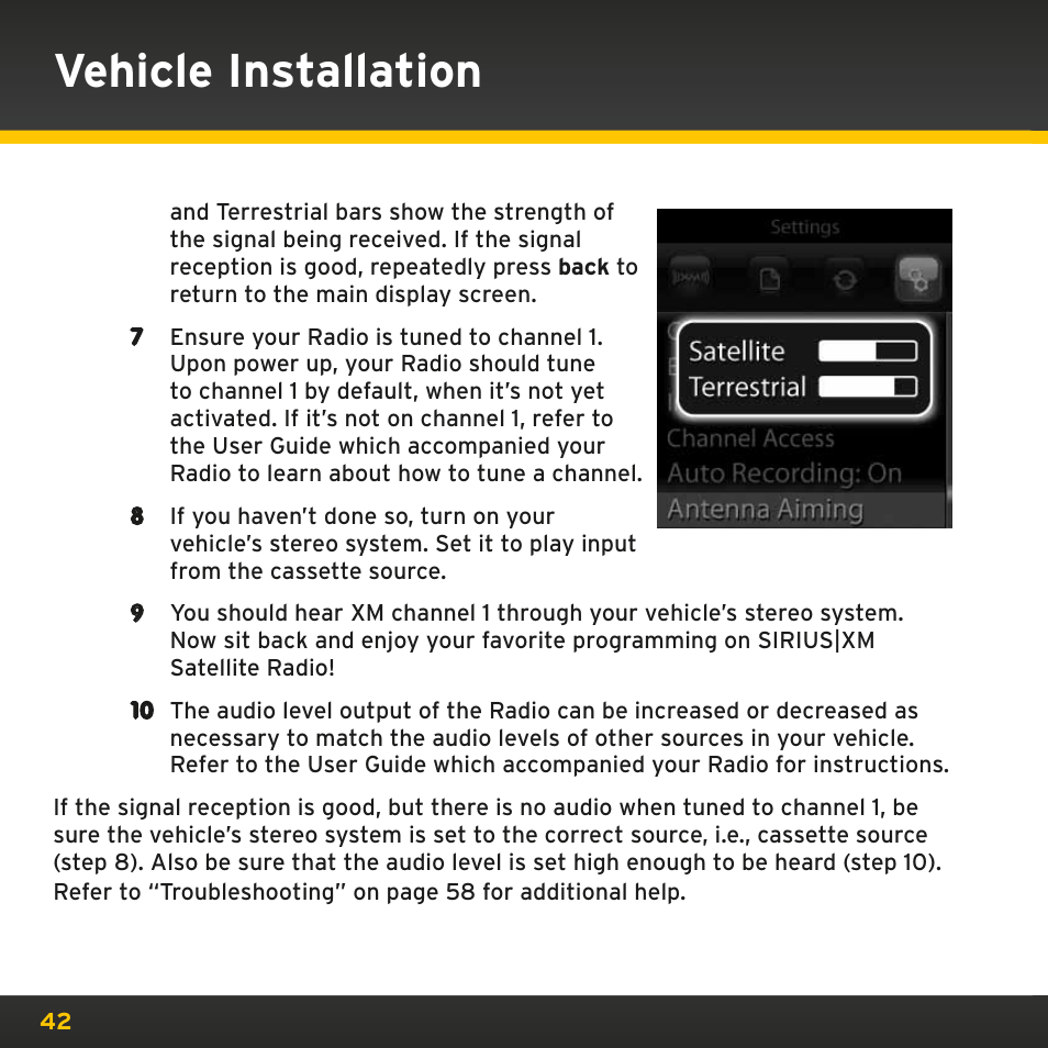 Vehicle installation | Sirius Satellite Radio PowerConnect XMP3IVKUG0210 User Manual | Page 42 / 68