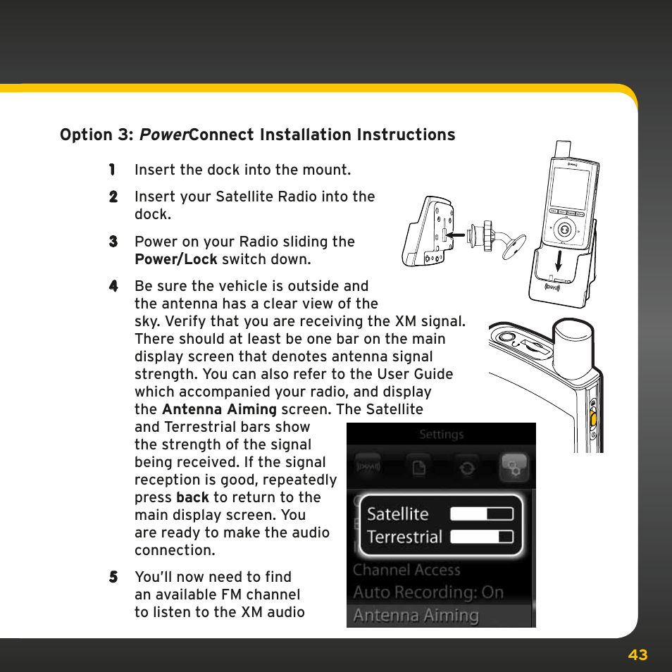 Option 3: power connect installation instructions | Sirius Satellite Radio PowerConnect XMP3IVKUG0210 User Manual | Page 43 / 68