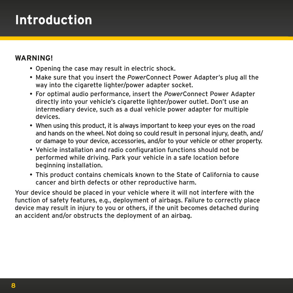 Introduction | Sirius Satellite Radio PowerConnect XMP3IVKUG0210 User Manual | Page 8 / 68
