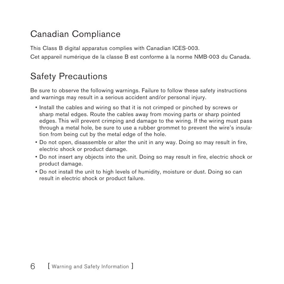 Canadian compliance, Safety precautions | Sirius Satellite Radio SiriusConnect SNYSC1 User Manual | Page 6 / 24