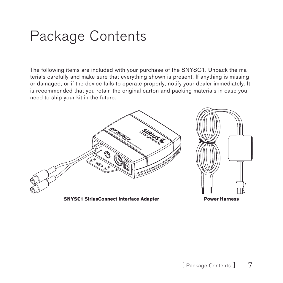 Package contents | Sirius Satellite Radio SiriusConnect SNYSC1 User Manual | Page 7 / 24