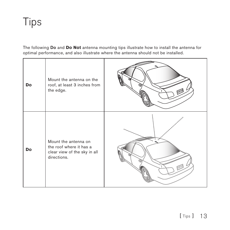 Tips | Sirius Satellite Radio DOT2 User Manual | Page 13 / 24