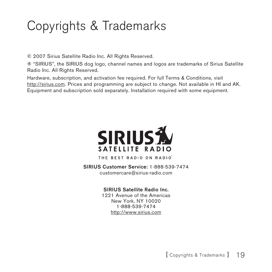 Copyrights & trademarks | Sirius Satellite Radio DOT2 User Manual | Page 19 / 24