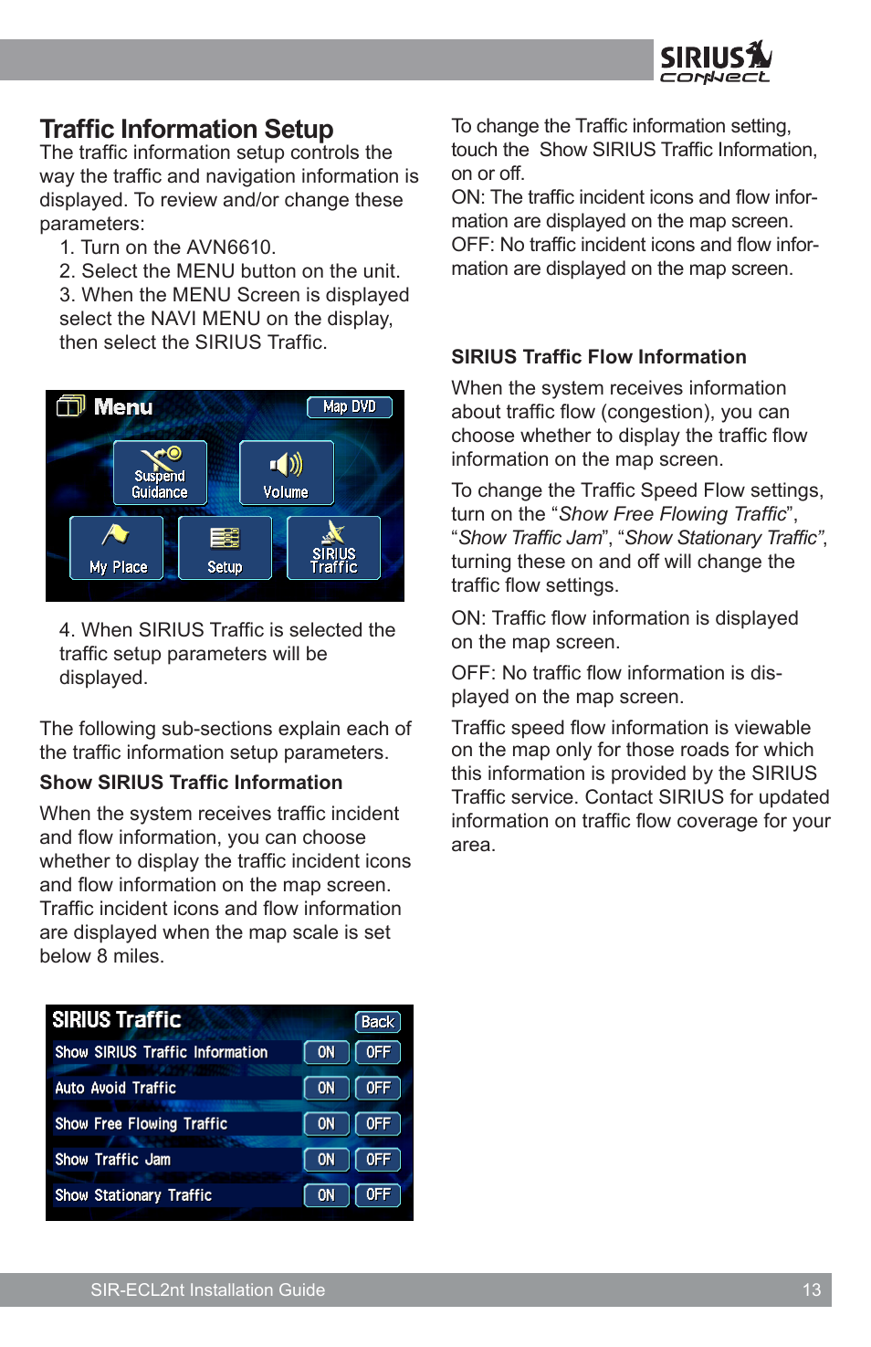 Traffic information setup | Sirius Satellite Radio SATELLITE RADIO SIR-ECL2nt User Manual | Page 13 / 20
